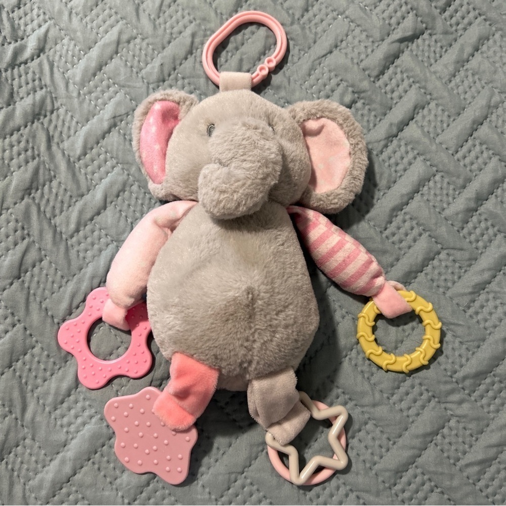 Kelly Baby Kellytoy 10” Elephant Plush Baby Rattle Toy pink Grey Soft